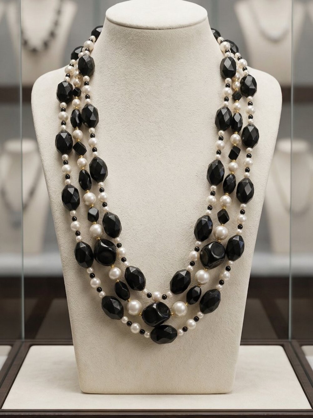 Opera Length Black & White Beaded Necklace - Picture 5 of 6